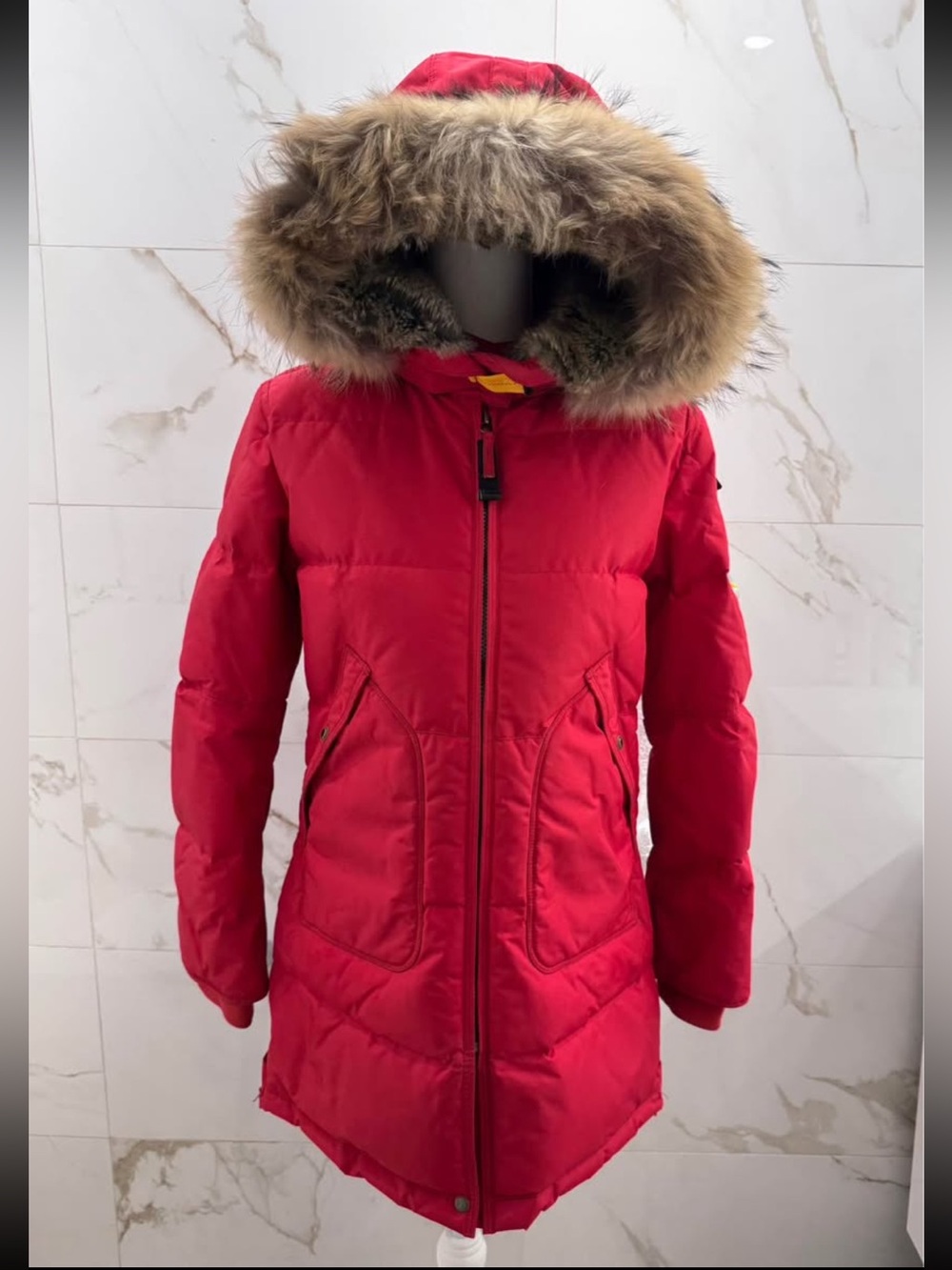 [Authentic] Parajumpers Youth-Red Hooded Parka Coat with Fur Trim